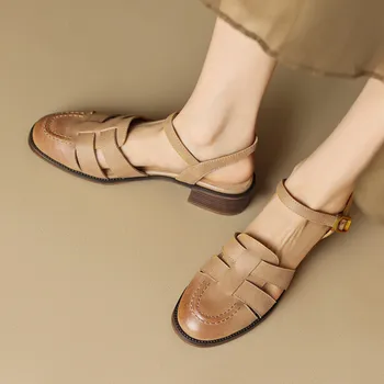 Модные Женские коричневые летние сандалии-гладиаторы с ремешком из коровьей кожи, Дизайнерские пляжные сандалии на платформе и квадратном среднем каблуке Sapatos Mujer