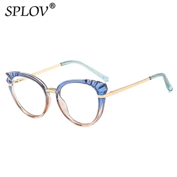 Модные женские очки с анти-синим световым стеклом люксового бренда Cat Eye, очки в металлической оправе TR90, блокирующие оптические компьютерные очки.