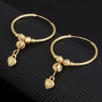 Модные серьги с шариками в виде сердечек золотого цвета, ювелирные изделия-гвоздики, круглые Эфиопские серьги-кольца