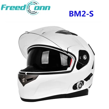 Мотоциклетный шлем BM2-S с двойной линзой Bluetooth, встроенная система внутренней связи BT с FM-радио, водонепроницаемый
