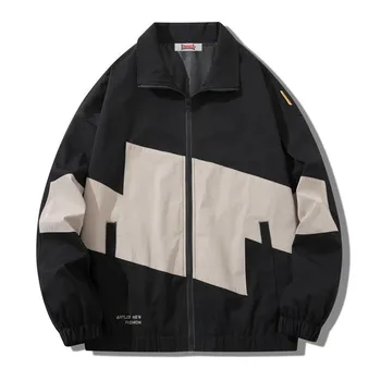 Мужская куртка-карго с воротником-стойкой на молнии, бейсбольная куртка в стиле пэчворк, Весенняя уличная одежда 2023 года, свободная куртка-бомбер, школьная одежда унисекс