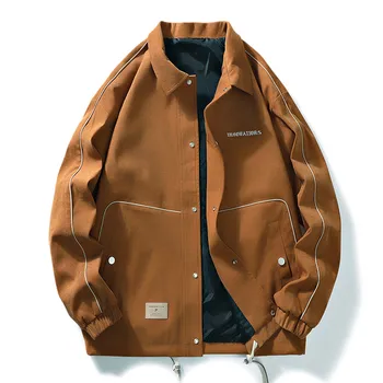 Мужская Уличная куртка, Хлопковая японская Однотонная Мужская куртка большого размера, Винтажное Свободное пальто Harajuku, Весенний Топ Оверсайз.