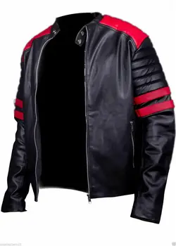 Мужская черная кожаная куртка, приталенная велосипедная куртка в красную полоску, европейский и американский модный тренд