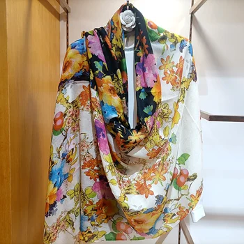 Найзаига, 100 кашемир, длинный цветочный принт, женская кашемировая зимняя теплая шаль, шарфы для девочек, MSK138