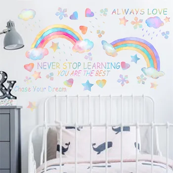 Наклейки на стены в форме радужного сердца в стиле бохо для детской комнаты, наклейки на стены детской комнаты, декоративные наклейки для мебели