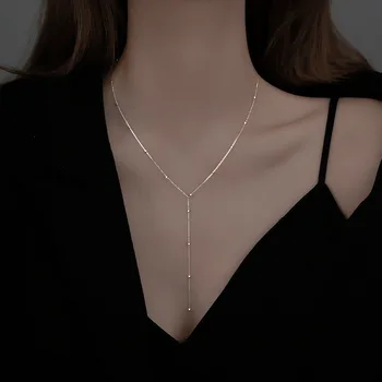 Настоящее золотое покрытие, геометрическое ожерелье с кисточками, летняя новая мода, простая цепочка для ключиц, ретро-ошейники для взрослых, женские