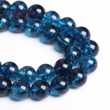 Натуральный синий хрустальный камень с хрустальным хрусталем, круглые свободные бусины 15 
