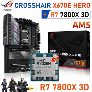 Новая комбинированная материнская плата AMD ASUS ROG CROSSHAIR X670E HERO AM5 PCI-E 5.0 M.2 ATX Материнская плата + комбинированный процессор R7 7800X 3D DDR5 CPU