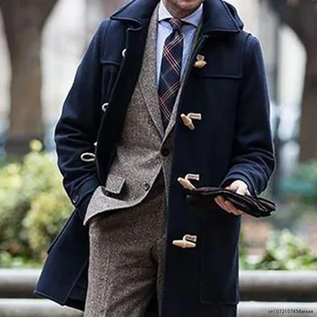 Новое мужское пальто среднего возраста, модная мужская шерстяная куртка средней длины с лацканами, осенне-зимнее длинное пальто Chaqueta