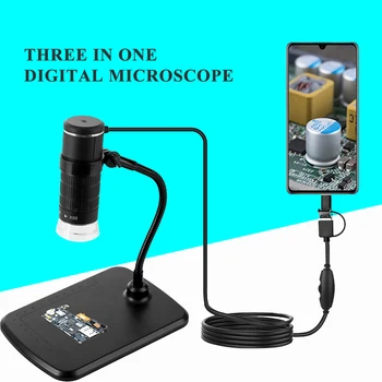 Новый 1000X 3 в 1 USB Цифровой микроскоп Type-C Электронный микроскоп Камера 8 светодиодных увеличителей Регулируемое увеличение с подставкой