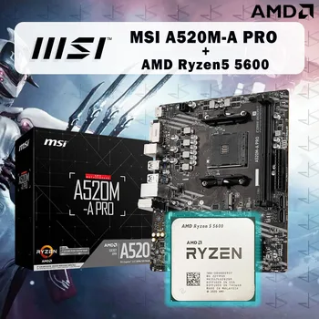 НОВЫЙ процессор AMD Ryzen 5 5600 R5 5600 + Материнская плата MSI A520M-A PRO Подходит для сокета AM4 без кулера