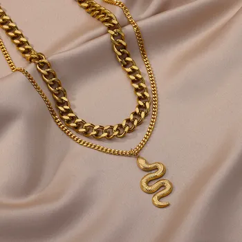 Ожерелье с подвеской в виде змеи для женщин kpop, Кубинские ожерелья-цепочки из позолоченной нержавеющей стали, Винтажный Готический Эстетичный Ювелирный ошейник