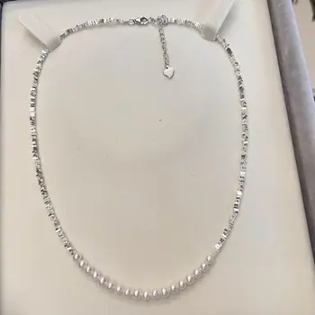 ожерелье с подвеской из натурального белого жемчуга Южного моря 4-5 мм, серебро 925 пробы, ювелирные цепочки из серебра 925 пробы, ожерелье