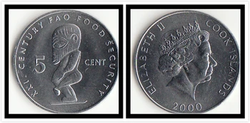 ОСТРОВА Кука 5 центов 2000 КМ # 369 Оригинальная коллекция монет Мировая Океания Подлинные Настоящие Монеты Денежный подарок монетный двор