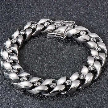 Панк-готический браслет-цепочка с черепом из нержавеющей стали для мужчин 13 мм 8,5 дюймов Для мальчиков, мужские байкерские браслеты, прямая поставка