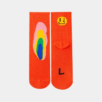 Персонализированные модные носки левого и правого оранжево-синего цветов в паре с хлопчатобумажными носками средней длины ins в стиле хип-хоп в японском уличном стиле