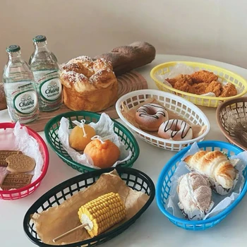 Пластиковое блюдо Овальная корзина для еды Корзина для хранения на рабочем столе кухни Тарелка для подачи хот-догов Поднос для ресторана быстрого питания Декор для фотосессий