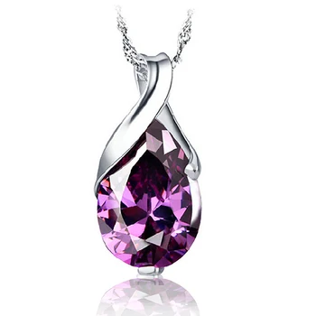 Последняя новинка моды Фиолетовый CZ кристалл с иглой из стерлингового серебра 925 пробы, ожерелье с подвеской в виде капли воды, красивые женские модные украшения