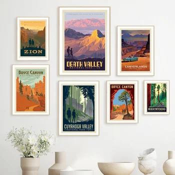Принт национального парка Гора Винтажное искусство Холст картина Путешествия плакаты с городами Ретро пейзаж настенная художественная картина для гостиной