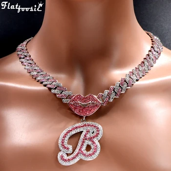 Розовое ожерелье с кубинской цепочкой в стиле хип-хоп диаметром 14 мм с нанесенной льдом начальной буквой, ожерелье с подвеской Для женщин, Красивые Подарочные украшения