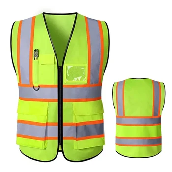 Светоотражающий жилет безопасности с высокой видимостью, Индивидуальный логотип с несколькими карманами, Жилет Hi Vis, Защитная спецодежда для наружных работ
