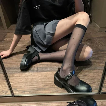Сексуальные Летние Ультратонкие Длинные Носки JK Japan Style, Высокие Носки В Горошек, Модные Носки Для косплея Kawaii Для девочек, Женские гольфы Harajuku