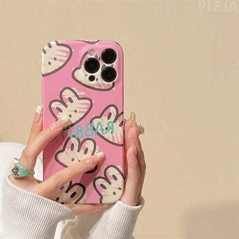Силиконовый гладкий розовый чехол для телефона Cute Rabbit для iPhone 14 ProMax 13 12 Pro Max 11 чехлов, модный стильный женский мягкий чехол