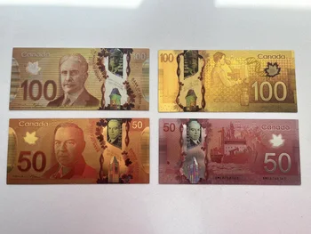 Украшения 4 шт./компл. Цветная Золотая банкнота Канады 10 Канадских долларов Золотая банкнота Деньги для сувениров Подарки