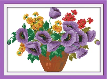 Фиолетовый цветок в горшке набор для вышивки крестом цветок 14ct 11ct набивная ткань холст для вышивания DIY рукоделие ручной работы
