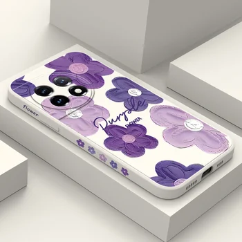 Фиолетовый Цветочный Чехол Для Телефона Oneplus 11 11R 10 10R 10T 9R 9RT 9 8T 8 7 7T Pro 5G Жидкий Силиконовый Чехол