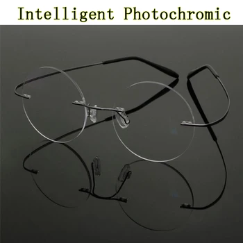 Фотохромные Солнцезащитные Очки Для Близорукости Ultra-light Memory Titanium Без Оправы Круглые Очки Для Близоруких По Рецепту Gafas