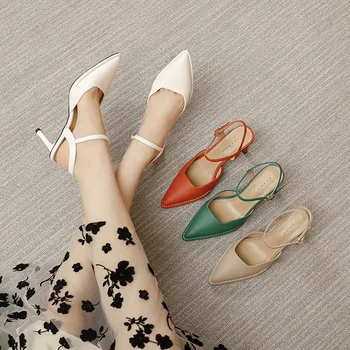Французские сандалии с острым носком, женские летние туфли на высоком каблуке-шпильке с ремешком и пряжкой, брендовые дизайнерские сандалии-гладиаторы из белой кожи