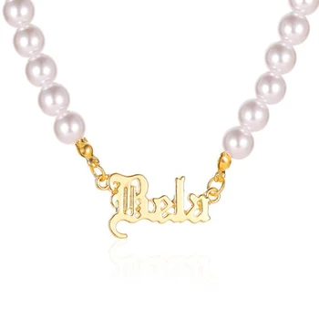 Цепочка из искусственного жемчуга, ожерелье с буквой алфавита, Имя Bela, ожерелье с подвеской для женщин, Готические Ошейники, Колье-колье, ювелирный подарок