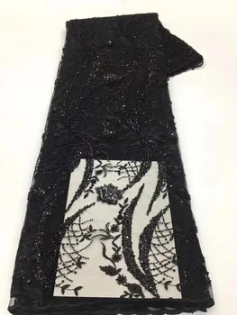 Черные Нигерийские кружевные ткани, Африканская кружевная ткань 2023, Высококачественное кружево, расшитое бисером, Французская кружевная ткань для пошива платьев