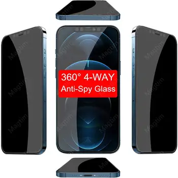 Четырехсторонняя защита экрана из закаленного стекла на 360 ° для iPhone 12 11 Pro MAX X XS Max XR 6 6s 7 8 Plus из настоящего антишпионского стекла
