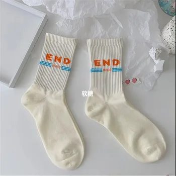 Японская Ins Корейская версия новых белых носков с принтом в виде средней части тубы, Молочно-белые женские носки с буквами Cute Tide