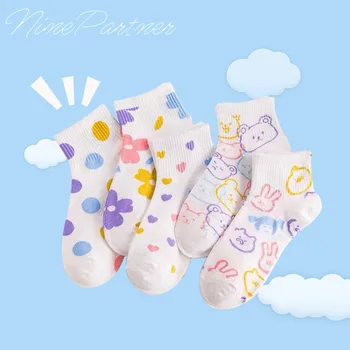 Японские очаровательные цветные носки с граффити в виде медведя и кролика для девочек, повседневные белые носки-лодочки в горошек каваи 양말여자